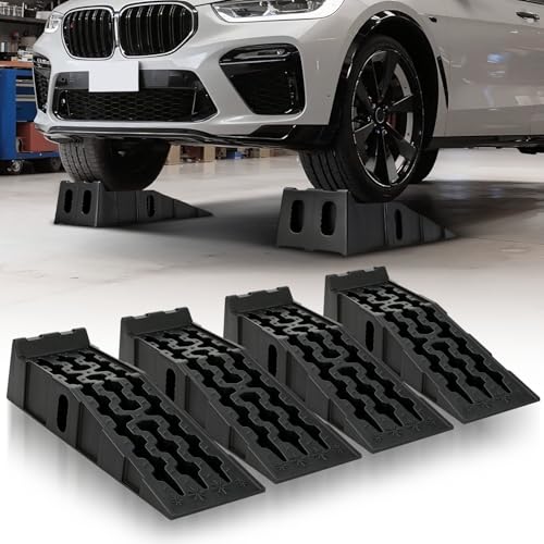 Auto Dynasty Car Ramps for Oil Changes, Low-Profile 4Pcs 14.4T Capacity - size: 6.8'' H - 14.4T - 4Pcs
