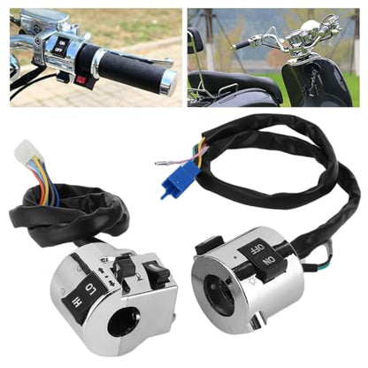 Motorcycle Handlebar Switch Assembly 25mm, Left & Right Pair Control Unit with Turn Signal, Horn, Headlight High/Low Beam for Scooter Moped ATV UTV