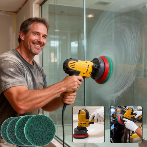 20 PCS 4 Inch 240 Grit Hoop and Loop Scrubber Scouring Pads Drill Scuffing Disc Flocking Scuff Pads, Conditioning Discs Polishing Pads for Furniture Automotive Cleaning, Rust Removal - style: 240 Grit-Green