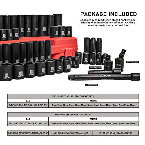 3/8" Drive 48Pc Impact Socket Set SAE/Metric Fits Various Wrenches - size: 3/8" Socket Set