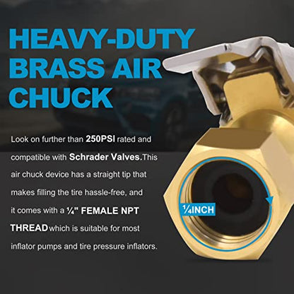 Air Chuck Pack of 3, Heavy Duty Closed Flow Tire Chuck with 1/4" FNPT for Tire Inflator Gauge Compressor Accessories
