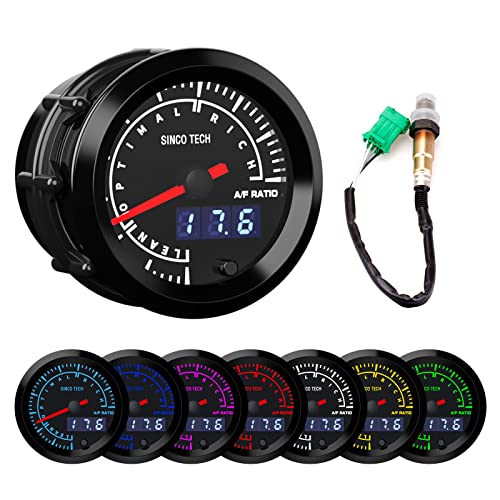 52mm Afr Gauge Car Meter Digital Display Pointer 7 Colors Backlight 12V Universal with Narrowband Oxygen Kit…… (A/F Meter) - style: A/F Meter