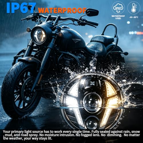 5.75 inch Laser Motorcycle Headlight with White DRL and Amber Turn Signal - color: White/Amber DRL