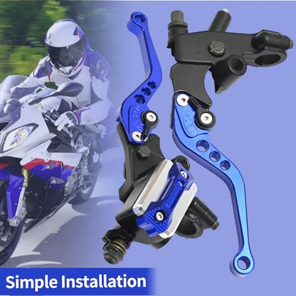 7/8" 22mm Blue Motorcycle Brake Lever Handlebar Master Cylinder Clutch Levers Kit, Left-Right Handle, Replacement for Harley, Replacement for Kawasaki