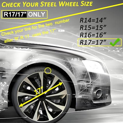 17 inch Hubcaps ABS Replacement for Steel Wheel（Non-Alloy） Snap-on Set of 4 - color: TT-Silver-Black, size: 17-inch