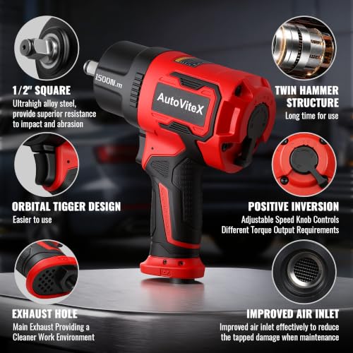 1/2" Composite Air Impact Wrench, 1,560 Nm Max Loosening Torque