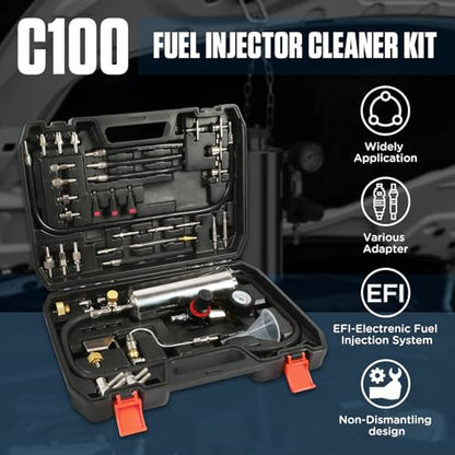 C100 Fuel Injector Cleaner Kit,Non-dismantle Fuel Injector Cleaner Machine,1000ML 150PSI Fuel Injection Systems Cleaning Tools with Various Adapters and Packing Box for Gasoline Injectors - size: 1000ml
