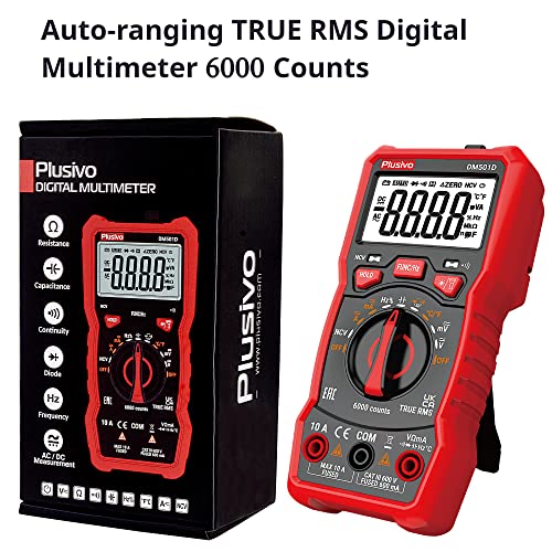 Multimeter 6000 Counts Digital Multimeter Auto Ranging TRMS AC DC Voltmeter Ohm Volt Amp NCV Diode Tester; Measures Voltage Current Resistance Temperature Frequency Buzzer with Test Leads, Probes