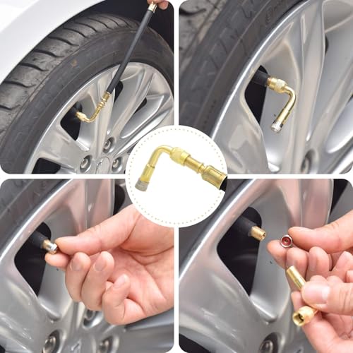 Tire Valve Extension Set, 2 Pieces 8.25 Inch Flexible Valve Stem Extension Adaptor with 2 Pieces 90 Degree Brass Tire Valve Extension Adaptor Compatible for Cars Truck Motorcycle Bike Scooter - size: 90 Degree X 2