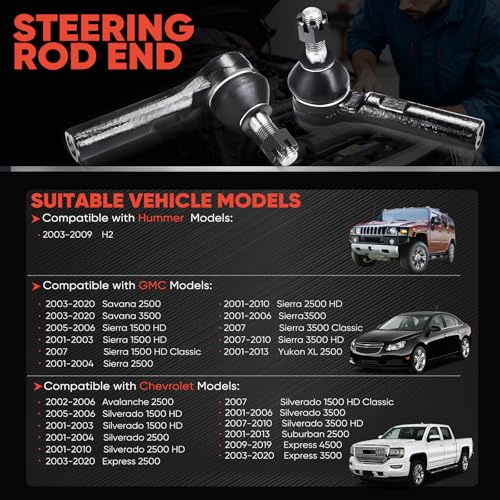 2pc ES3609 Front Outer Tie Rod End Compatible with Chevy 2002-2006 Avalanche Silverado Suburban Express 1500 2500 3500 4500,Compatible with GMC Yukon XL Sierra Savana 1500 2500 H2 - size: ES3609