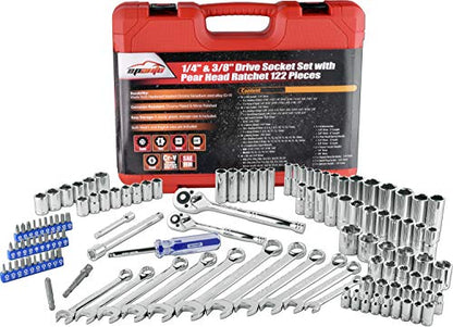 EPAuto 122 Pcs Mechanics Tool Set Drive Socket Wrench Ratchets, SAE/Metric