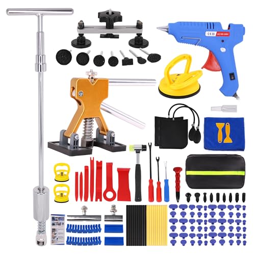 Car Dent Puller Kit,140PCS Dent Repair Tool,Paintless Dent Removal with Golden Lifter,Bridge Puller,Slide Hammer T-Bar,Suction Cup Dent Puller - style: 140PCS