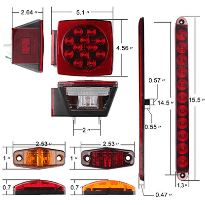 Partswcgg 12V Trailer Led Lights Tail Kit Submersible w/25FT Wiring Harness