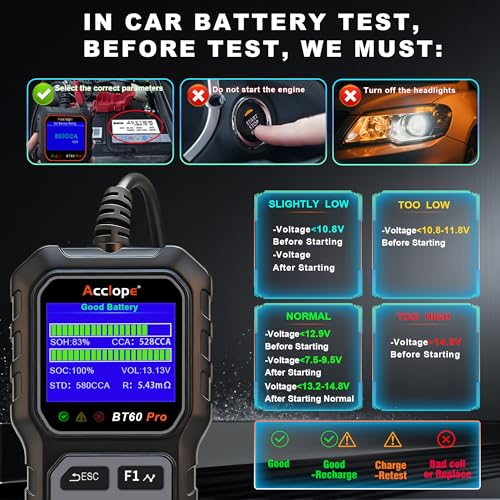 BT60 PRO 2-120AH Battery Tester 6V/12V/24V 100-3000 CCA QR Report - color: Black-Grey