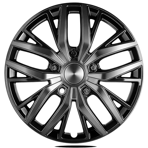 17-Inch Silver ABS Hubcaps with Steel Rings & Adjusters, Patented Design, Universal Fit, Set of 4 Wheel Covers (Black-Gunmetal Grey) - color: Black-Gunmetal Grey