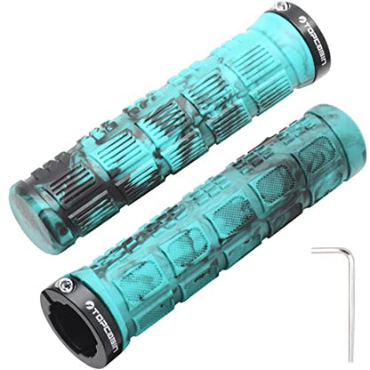 TOPCABIN Double Lock Bicycle Handlebar Grips - Rubber Comfortable BMX Mountain Bike Grips - color: Cyan Green Camouflage