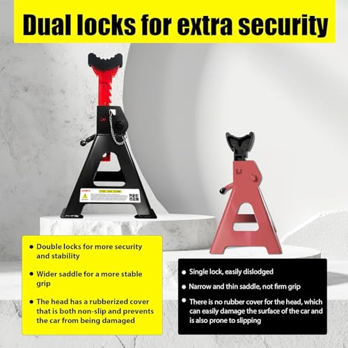 YATOINTO Jack Stands 3 Ton (6,600 LBs) with Double Pin Locking, Car Jack Stand 11.22"-16.54" Adjustable with Rubber Pads, Jack Stands for Trucks,Home,Garage, SUV, Pickup,Car,UTV/ATV,1 Pair - color: Black+Red, size: 3 Ton Double Pin Locking with Rubber Pad