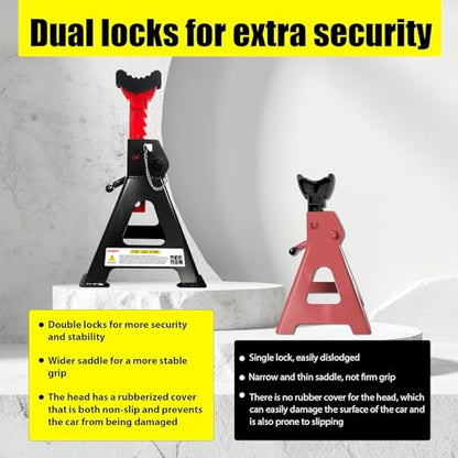 YATOINTO Jack Stands 3 Ton (6,600 LBs) with Double Pin Locking, Car Jack Stand 11.22"-16.54" Adjustable with Rubber Pads, Jack Stands for Trucks,Home,Garage, SUV, Pickup,Car,UTV/ATV,1 Pair - color: Black+Red, size: 3 Ton Double Pin Locking with Rubber Pad