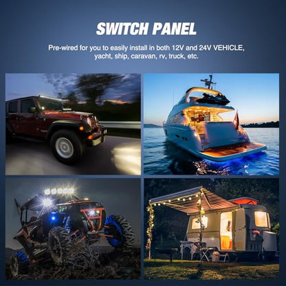 Nilight 2 Gang LED Light Bar Pod Lights Rocker Switch Panel 12/24V - color: Blue, size: LED LIGHT BAR+LED POD LIGHTS