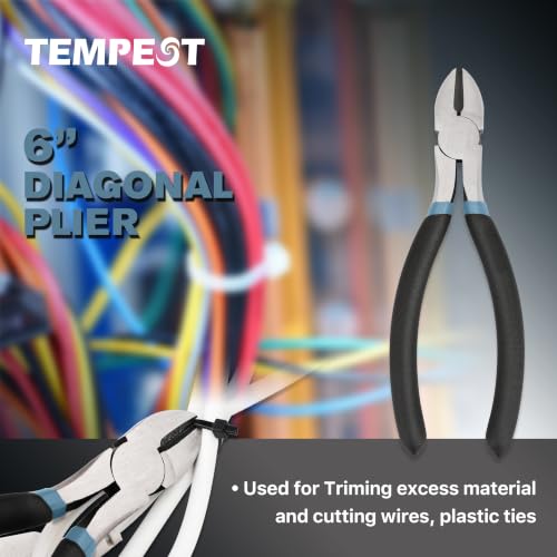 TEMPEST 7-Piece Utility Pliers Set – 8" Groove Joint Plier, 8"/6" Slip Joint, 7" Linesman, 6" Diagonal, 6" & Mini Long Nose, Carbon Steel, Anti-Slip Double-Dipped Handle for Home, DIY, Automotive