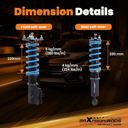 maXpeedingrods Coilover for Mitsubishi Mirage 1997-2001, 24 Levels Damper Adjustable Coilovers Suspension Kit Strut, Height Adjustable Shock Absorrber Struts, T6 Upgraded Lowering Kits Blue