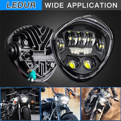 LEDUR 7 Inch Motorcycle Headlight With DRL Red Demon Eye Mount Bracket Hi/Low Beam Side Mount Headlight for H-arley Kawasaki Suzuki Yamaha Honda Cafe Racer Bobber Chopper Street Tracker Scrambler - size: 7IN Motorcycle Headlight-1PCS