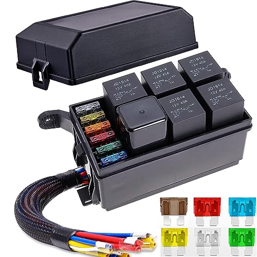 Gebildet 12V Fuse and Relay Box with 5pcs 5-Pin JD1914 40A Relay and 1pc 4-Pin Relay 6 ATC/ATO Blade Fuse, Universal Waterproof Fuse Relay Box for Automotive Car Truck Marine Boat - style: 12V Relay&fuse Box