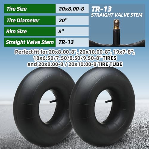 AR-PRO (2-Pack) 20x8.00-8, 20x8-8, 20x10.00-8, 20x10-8 Inner Tubes with TR-13 Straight Valve Stem - Replacement Lawn Mower Tire Tubes - Suitable for Mower/Tractor/Golf Cart/Garden Trailer and More - size: 20x8.00/10.0-8,TR-13