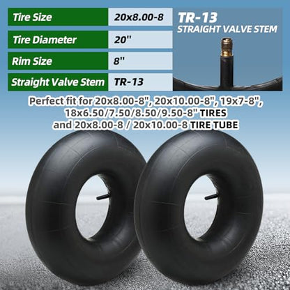 AR-PRO (2-Pack) 20x8.00-8, 20x8-8, 20x10.00-8, 20x10-8 Inner Tubes with TR-13 Straight Valve Stem - Replacement Lawn Mower Tire Tubes - Suitable for Mower/Tractor/Golf Cart/Garden Trailer and More - size: 20x8.00/10.0-8,TR-13