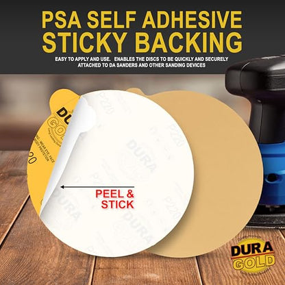 Dura-Gold Premium 6" Gold PSA Sanding Discs - 220 Grit, Box of 50 - Self - size: 220-Grit