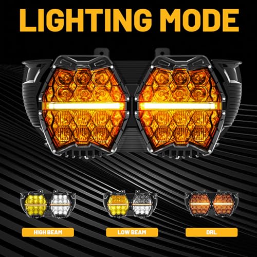 240W High Power Dual Motorcycles LED Headlight High Low Beam with DRL E24 Projector Head Lamp Compatible with Road glide 2015-2023 (Yellow+white) - color: White + Yellow