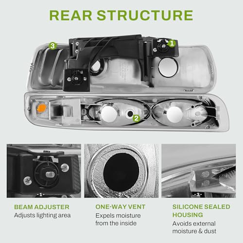 AUTOSAVER88 Headlight Assembly Compatible with 1999-2002 Chevy Silverado - color: Chrome Amber