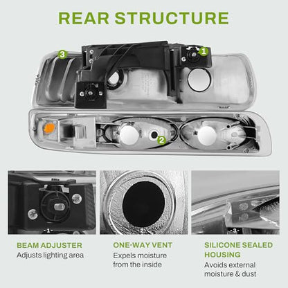 AUTOSAVER88 Headlight Assembly Compatible with 1999-2002 Chevy Silverado - color: Chrome Amber