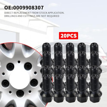 20PCS 0009908307 Wheel Bolts Compatible with Mercedes-Benz - color: 20 PCS Black