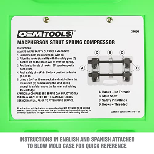 OEMTOOLS 37036 Strut Spring Compressor, Car Spring Compressor Tool, Coil Spring Compressor for Heavy Duty Springs - style: Green Storage Case