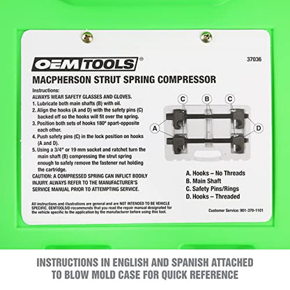 OEMTOOLS 37036 Strut Spring Compressor, Car Spring Compressor Tool, Coil Spring Compressor for Heavy Duty Springs - style: Green Storage Case
