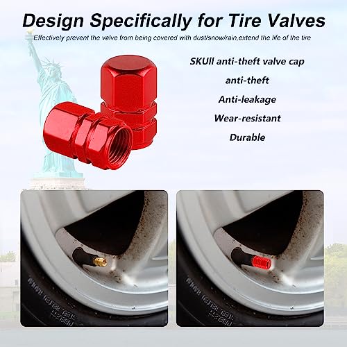 Alpmosn Aluminum Tire Stem Valve Caps Wheel Valve Covers Car Dustproof Tire Cap Cover Accessories, Universal for SUV, Car, Bike and Motorcycle, Hexagon Shape (4PCS Red) - color: Red
