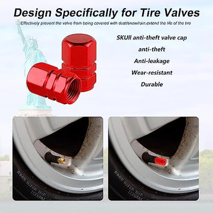 Alpmosn Aluminum Tire Stem Valve Caps Wheel Valve Covers Car Dustproof Tire Cap Cover Accessories, Universal for SUV, Car, Bike and Motorcycle, Hexagon Shape (4PCS Red) - color: Red
