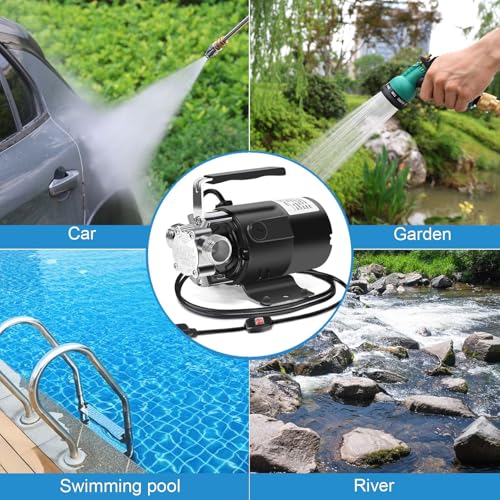 Water Transfer Pump, 115V 1/10HP Electric Utility Pump with On/Off Switch 2 * 6 ft Water Hoses Kit for Removing Water from Garden Pools Aquariums Hot Tub Draining 1/8’’ Low Suction for Rain Barrel - color: Black