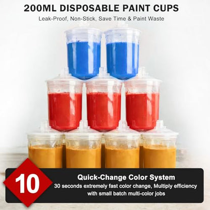 Mini HVLP Spray Gun with 0.8/1.0 mm Nozzles and 10x 200ML Disposable Paint Cups, Automotive Paint Gun Touch UP Paint Sprayer Gun, Air Paints Gun for Auto Paint, Primer, Repair Detail - color: Black2