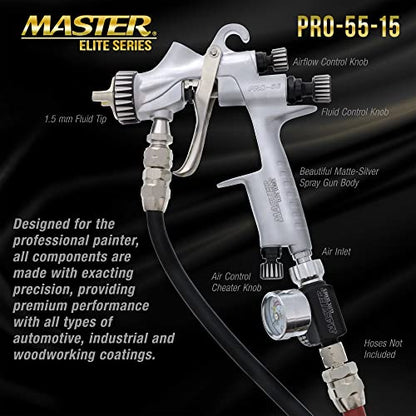 Master Elite PRO-55 HVLP Automotive Spray Paint Gun with 1.5mm Tip - size: 1.5mm