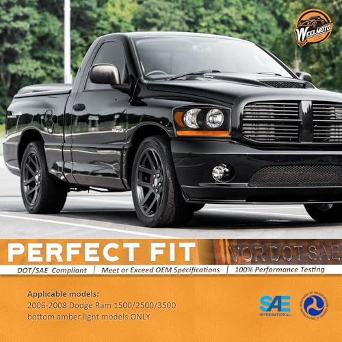 WEELMOTO Black Headlights with Amber Bottom for 2006-2008 Ram 1500-3500 - color: Clear Lens I Black housing I Amber Reflector