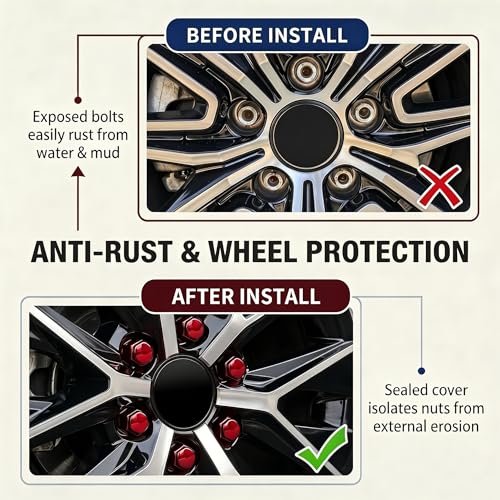 20PCS Lug Nut Covers, 21mm Car Hexagonal Wheel Bolt Covers Caps with Removal Tool, Dustproof Anti-Rust Auto Hub Screw Bolt Head Tire Protector, Universal Lug Nut Cap for Car SUV Truck (Red) - color: Red #21mm