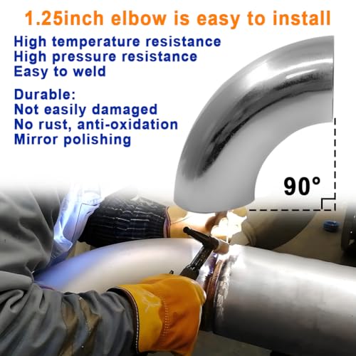 1.25 Inch 90 Degree Stainless Steel Bend Tube Exhaust Elbow Pipe for Car Modified Exhaust System 1.25" Piping Silver Tone，Stair Handrail (2PCS) - size: 1.25"