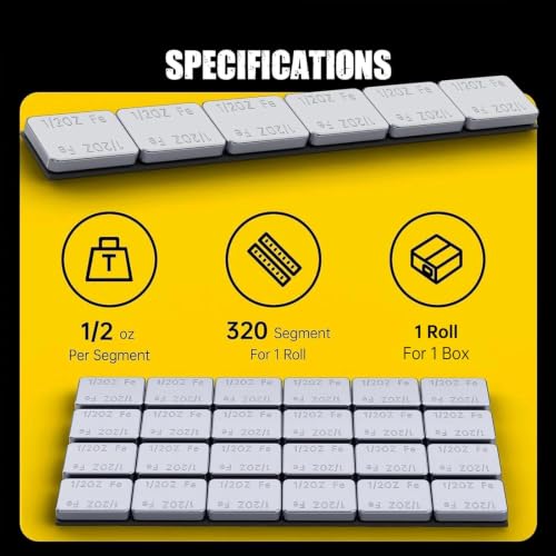 MIKKUPPA 1/2oz 0.5oz Adhesive Stick on Wheel Weights, Chrome 320pcs/Roll - color: Chrome, size: 320 PCS (Roll)