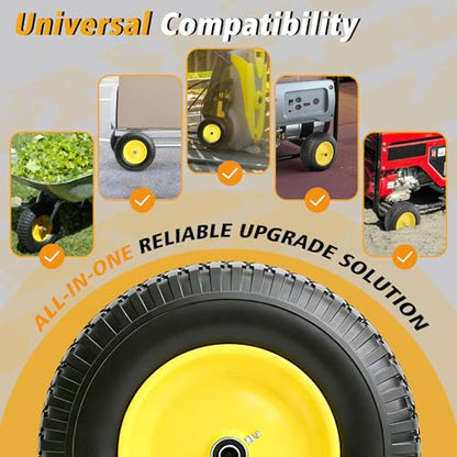 16 Inch 4.80/4.00-8 Flat Free Wheelbarrow Tire and Wheel, 16" Solid Puncture Proof Replacement with 5/8" & 3/4" Bearings, 3"-7” Hub for Garden Cart Wagon Trolley Farm Construction (1 Pack) - color: 1 PACK, size: 16"-4.80/4.00-8"