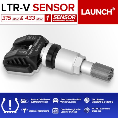 LAUNCH X-431 TSENSOR-05 TPMS Sensor 315MHz/433MHz Dual Frequency Adjustable Angle Rubber Valve Tire Pressure Monitor System Programmable Replace OE-Sensor/1pack (1)