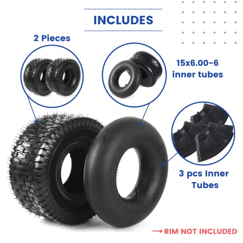 AR-PRO 15x6.00-6 Lawn Mower Tires with Tubes, 4-Ply Pneumatic Tires - size: 15x6.00-6