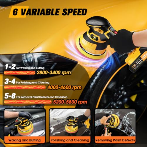 Cordless DA Polisher Kit with 2 x 4000mAh Batteries - color: Yellow-2x4.0a Batteries