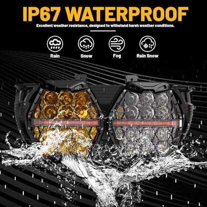 240W High Power Dual Motorcycles LED Headlight High Low Beam with DRL E24 Projector Head Lamp Compatible with Road glide 2015-2023 (Yellow+white) - color: White + Yellow